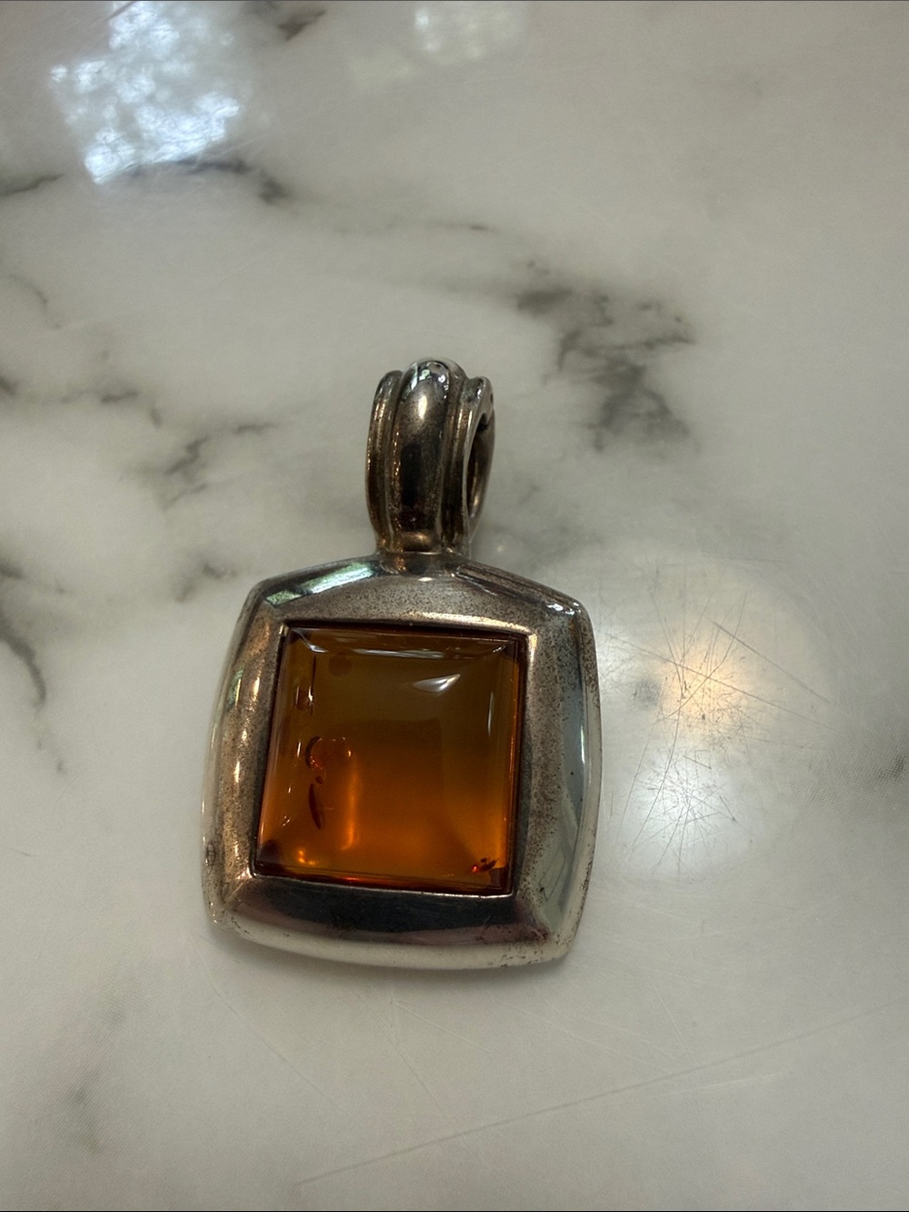 Espo silver and Baltic amber chain enhancer pendant